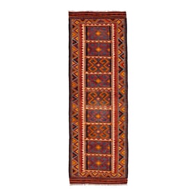 Vintage Kilim Handmade Flatweave Orange Geometric Wool Runner 3' 10'' X 11' 5''