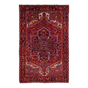 Vintage Handmade Heriz Red Medallion Wool Rug 5'3" X 8'2"