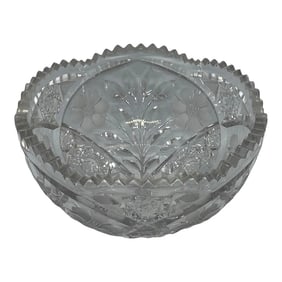 American Brilliant Period Cut Glass Abp Bowl With Sawtooth Rim and Floral Design