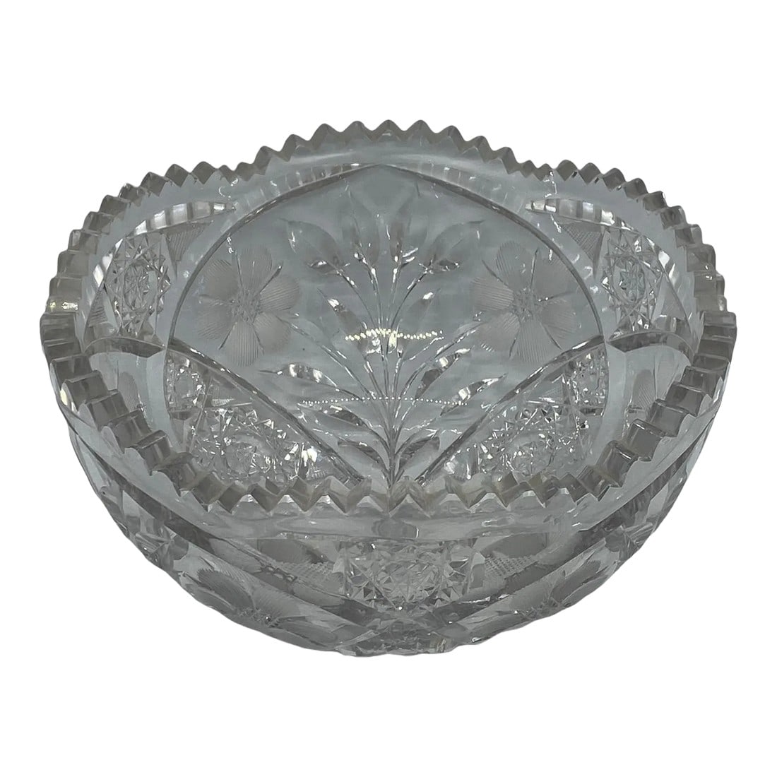 American Brilliant Period Cut Glass Abp Bowl With Sawtooth Rim and Floral Design (1 of 13)