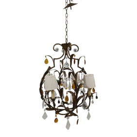 Currey & Co Gold Metal Chandelier W. Glass Fruit