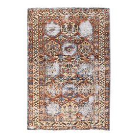 Vintage Distressed Handmade Geometric Rust Wool Rug