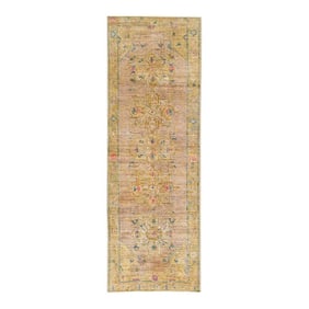 Vintage Distressed Floral Tan Wool Runner