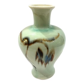 Mid-Century Modern Vontury Hand-Decorated Porcelain Studio Vase