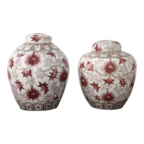 Pair Chinese 2 Different Size Porcelain Ginger Jars