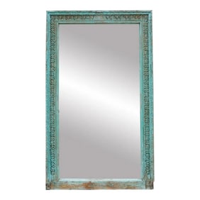 19th Century Indo-French Aqua Carved Floor Mirror