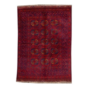 Vintage Turkman Handmade Ruby Red Tribal Wool Rug