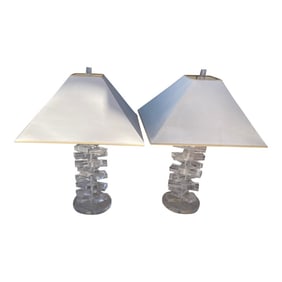 Herb Ritts for Astrolite Pair of Lucite Stacked Table Lamps
