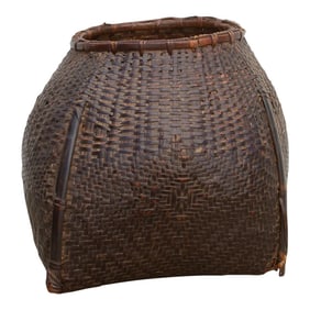 Antique Brown Lacquered Tharu Basket