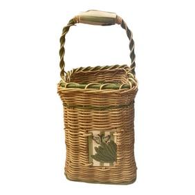 20th Century Wicker Basket With Green Butterfly