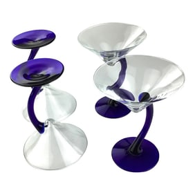 Cobalt Martini Wine Glasses Wavy Stem - Set of 4