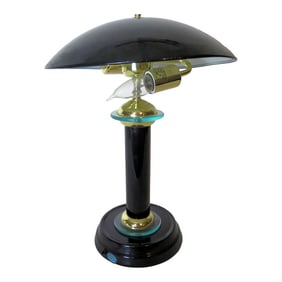 1980s Black Art Deco Revival Table Lamp