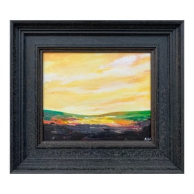 Angela Wakefield, Abstract Landscape Painting with Green & Yellow from British Contemporary Artist,