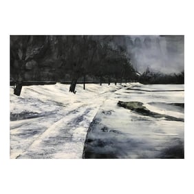 Contemporary Atmospheric Black & White Monochrome Landscape Wilderness Painting, 2008