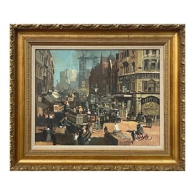 Robert D Beattie, Oil Painting of High Holborn London in 1910 by Modern Impressionist Irish Artist,