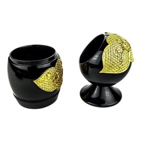 Black Lacquer & Gold Decorated Japanese Containers