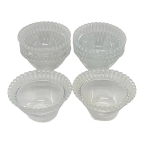Mid 20th Century "Lalique-Style"Glass Dessert Fruit Bowls With Frosted Reticulated Rims - Set of