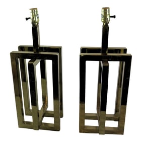 Vintage Sculptural Multi Rectangular Brass Lamps - A Pair