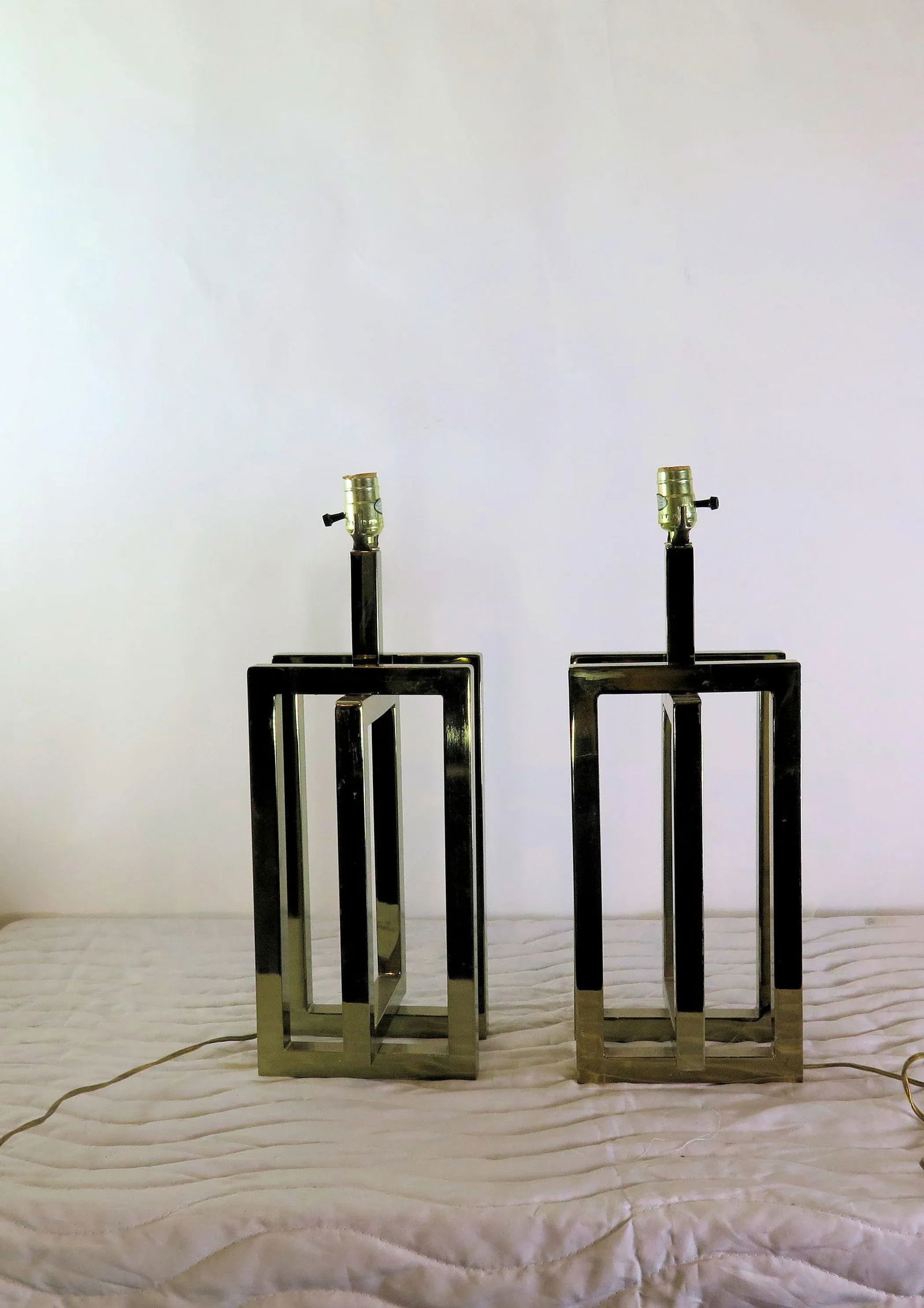 Vintage Sculptural Multi Rectangular Brass Lamps - A Pair - 4