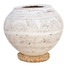 Whitewash African Antique Clay Pot