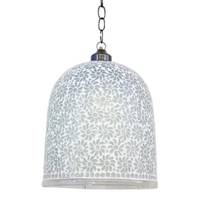 Floral White Mosaic Glass Bell Pendant Light