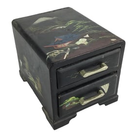 Antique Japanese Wood Miniature Jewelry Box