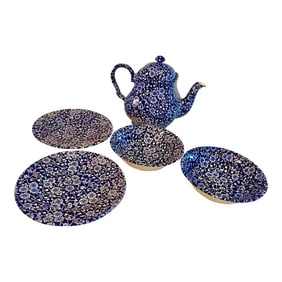 Vintage Calico Blue Chintz - 5 Pieces