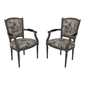 Pair French Louis XVI Custom Upholstered Painted Armchairs