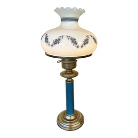 Mid 20th Century Blue Toleware & Glass Lamp