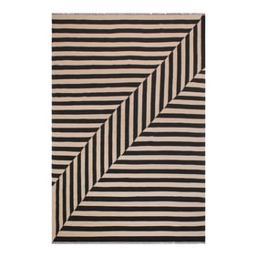 Early 21st Century Modern Bauhaus Kilim Beige Black Wool Rug