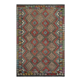 Early 21st Century Southwestern Kilim Charcoal Green Wool Rug