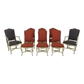 Set of 8 French White Finish Upholstered Dining Room Chairs