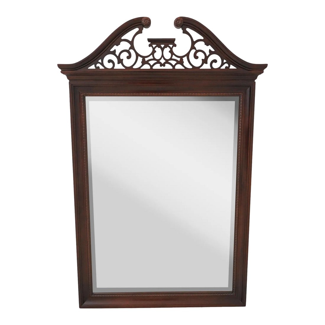 Thomasville Chippendale Mahogany Beveled Glass Mirror: Age: Approx: 20 Years Old Details: Mahogany Beveled Glass Mirror Quality Construction 18 C. Design Pierced Arched Top Reddish Mahogany Finish Offered @ Fraction Original Retail Cost Condition: Excelle