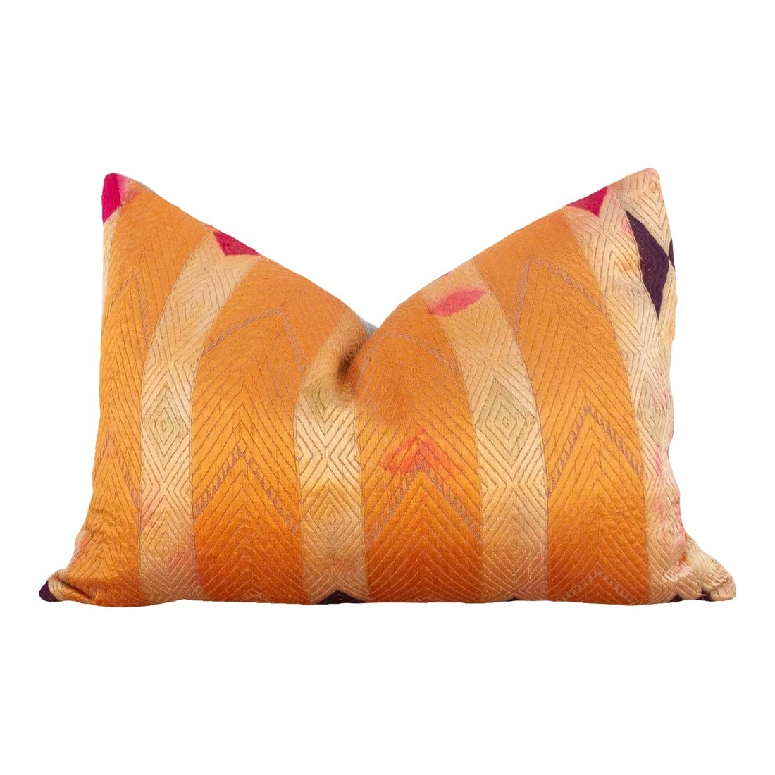 Saffron Bloom Silk Phulkari Pillow