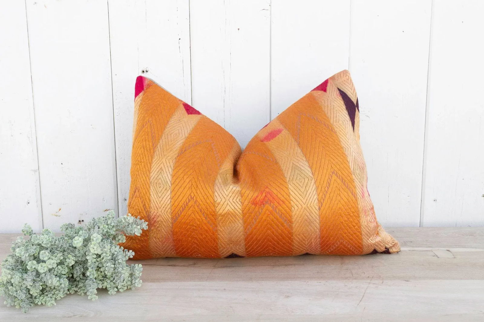 Saffron Bloom Silk Phulkari Pillow - 6