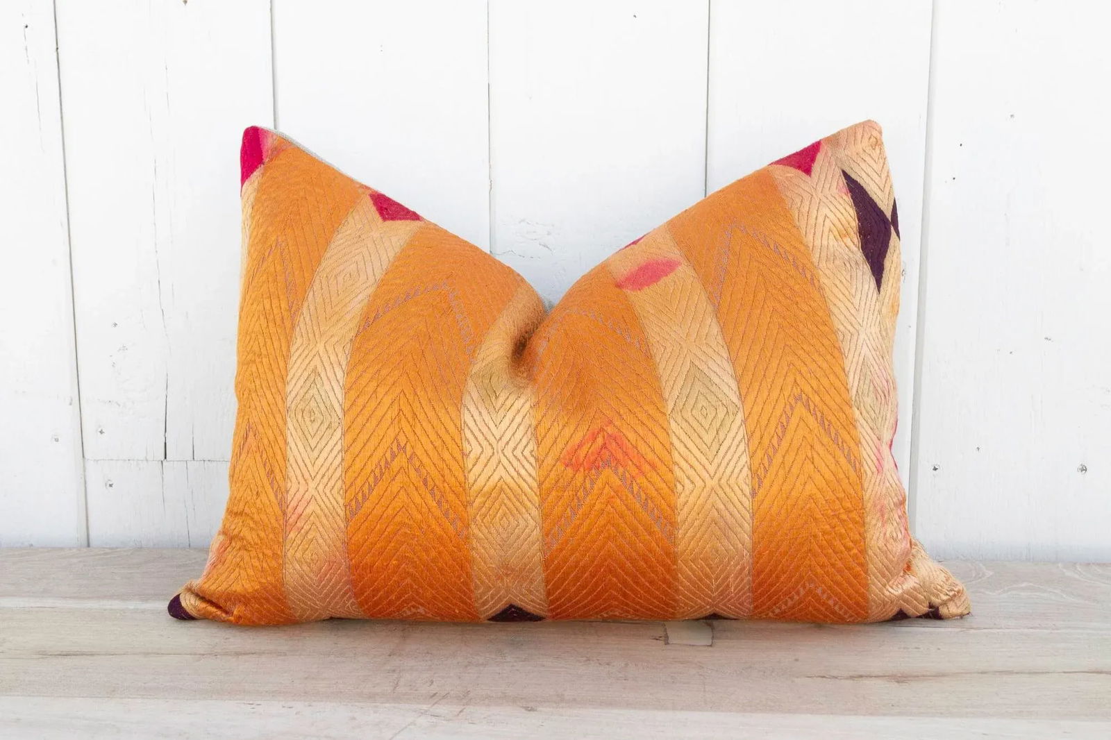 Saffron Bloom Silk Phulkari Pillow - 7