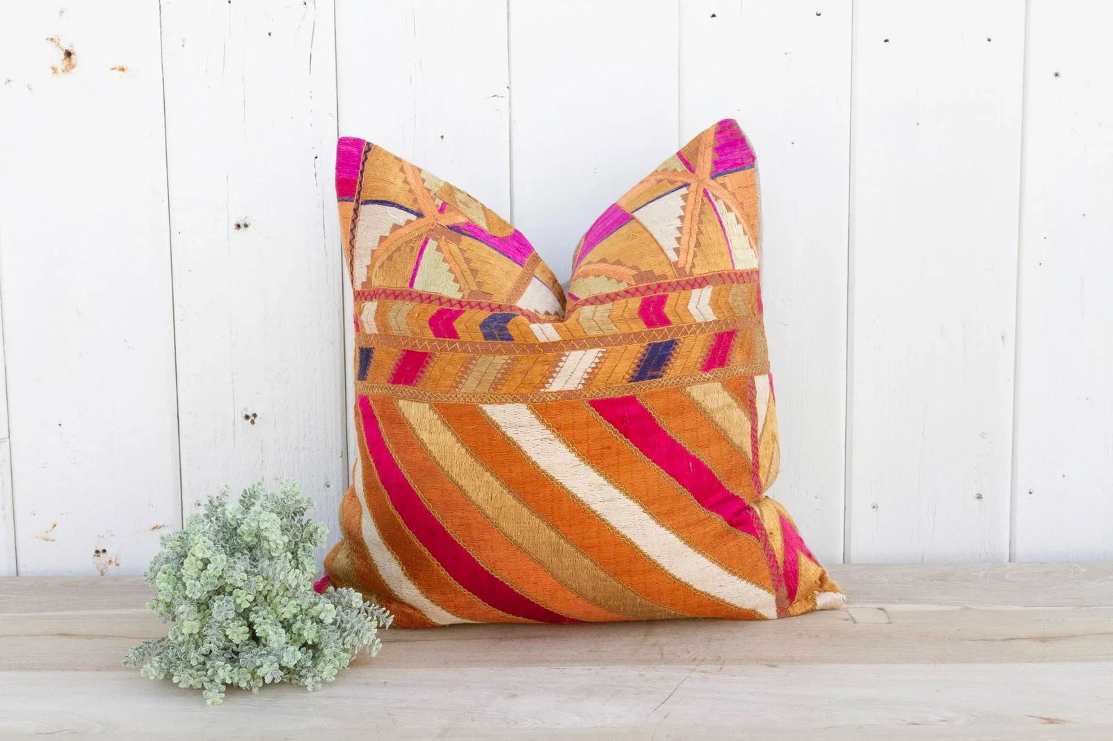 Pumpkin Spiced Silk Phulkari Pillow - 2