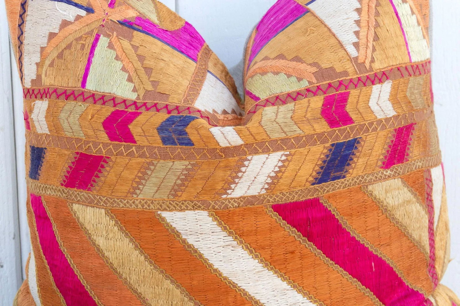 Pumpkin Spiced Silk Phulkari Pillow - 4