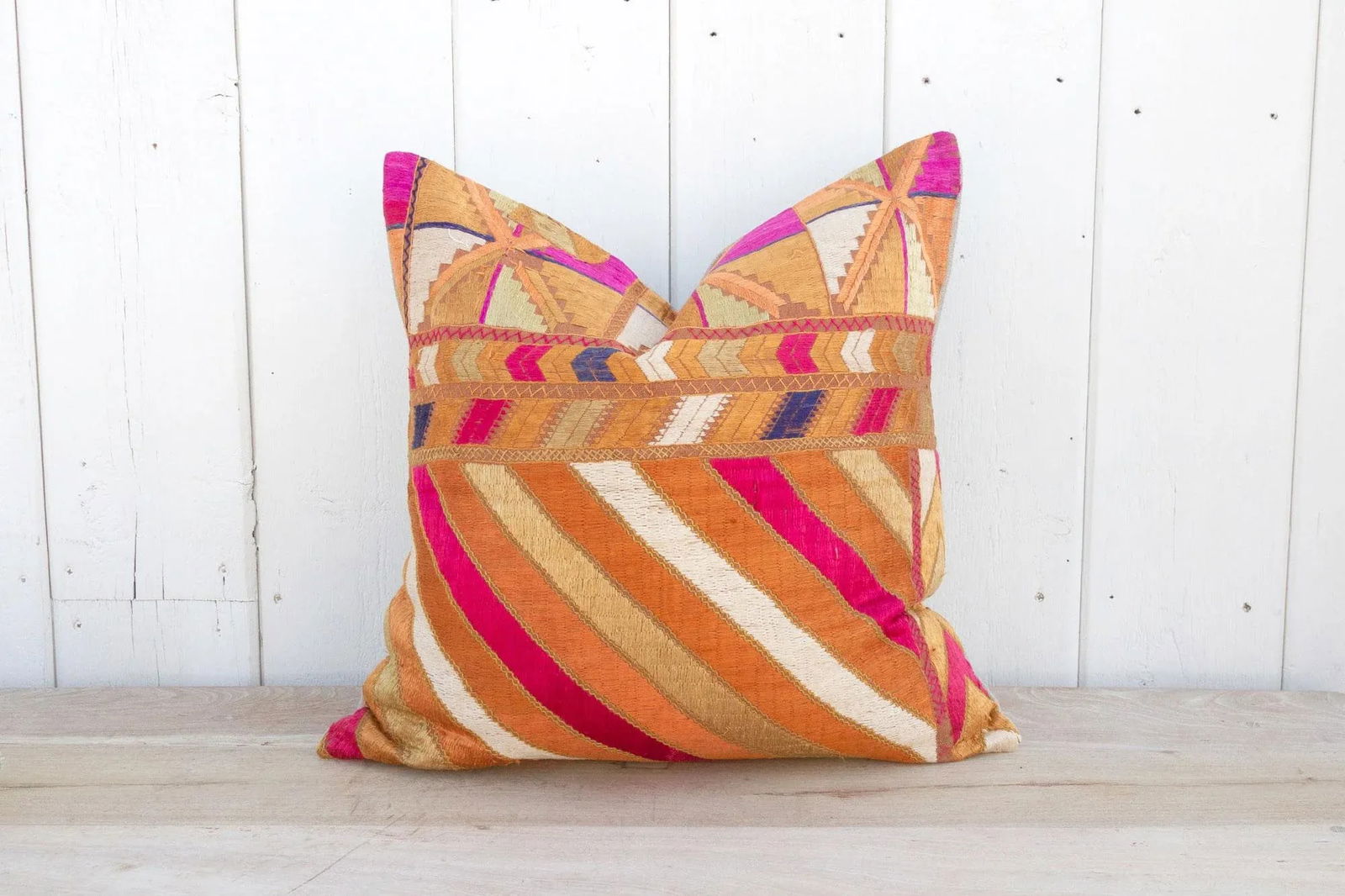 Pumpkin Spiced Silk Phulkari Pillow - 5