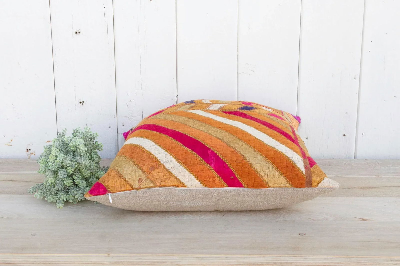 Pumpkin Spiced Silk Phulkari Pillow - 6