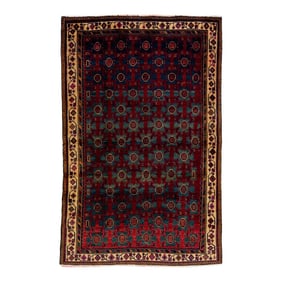 1960s Vintage Bidjar Blue Handmade All-Over Wool Rug