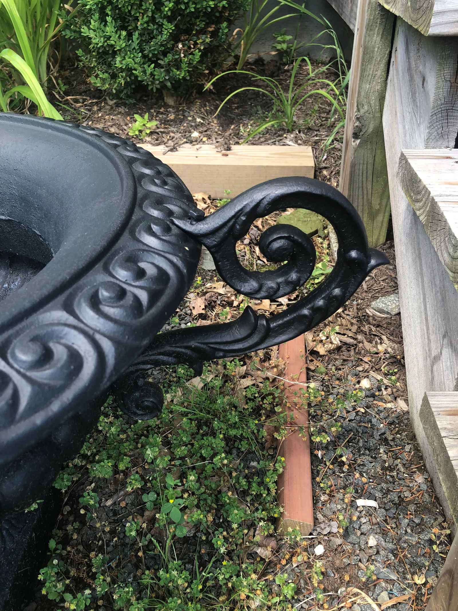 Neoclassical Newly Painted Black Garden Planters Urns With Fancy Handles -A Pair - 5