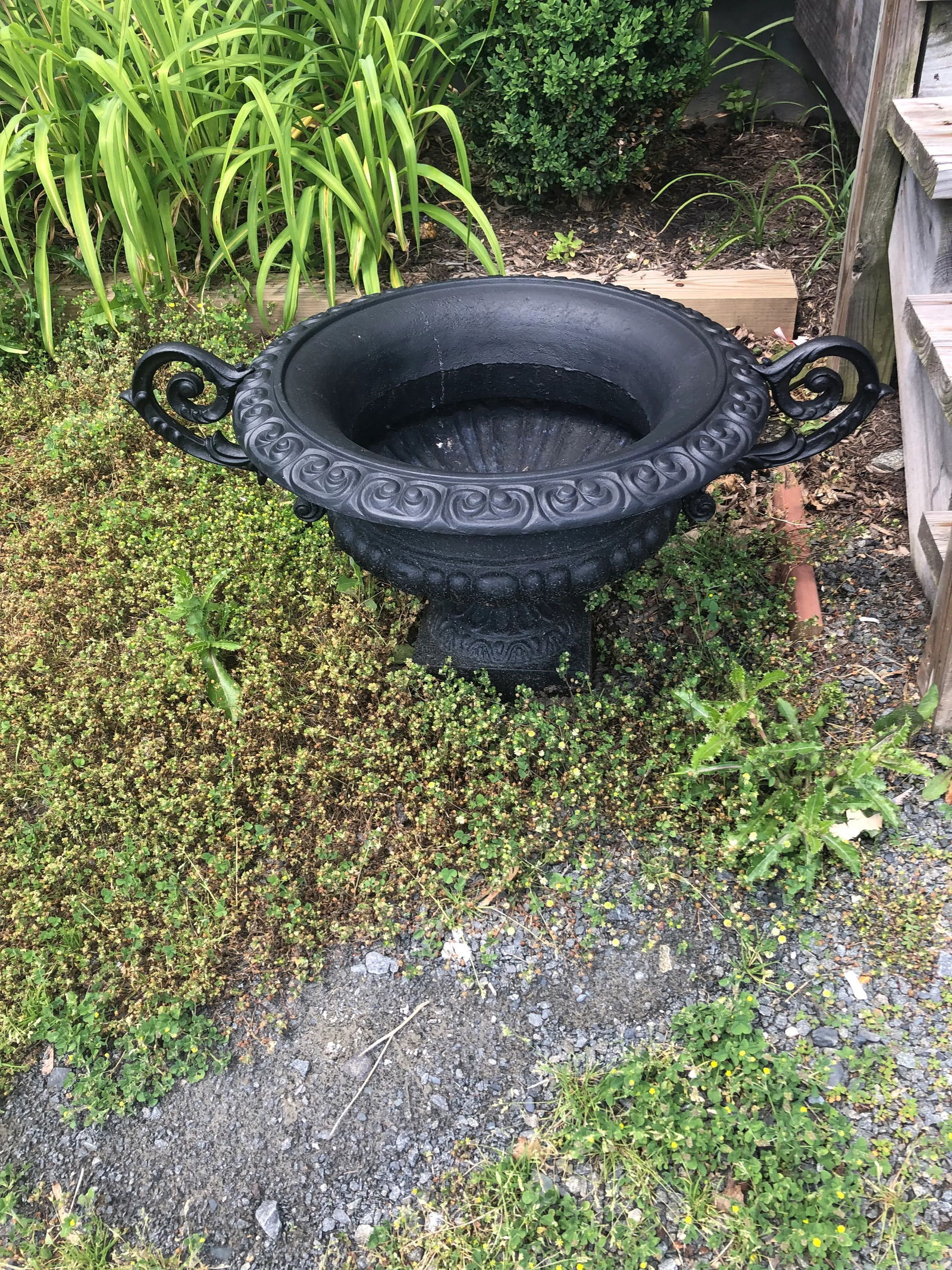 Neoclassical Newly Painted Black Garden Planters Urns With Fancy Handles -A Pair - 6