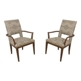 Pair Century Modern Design Upholstered Open Armchairs