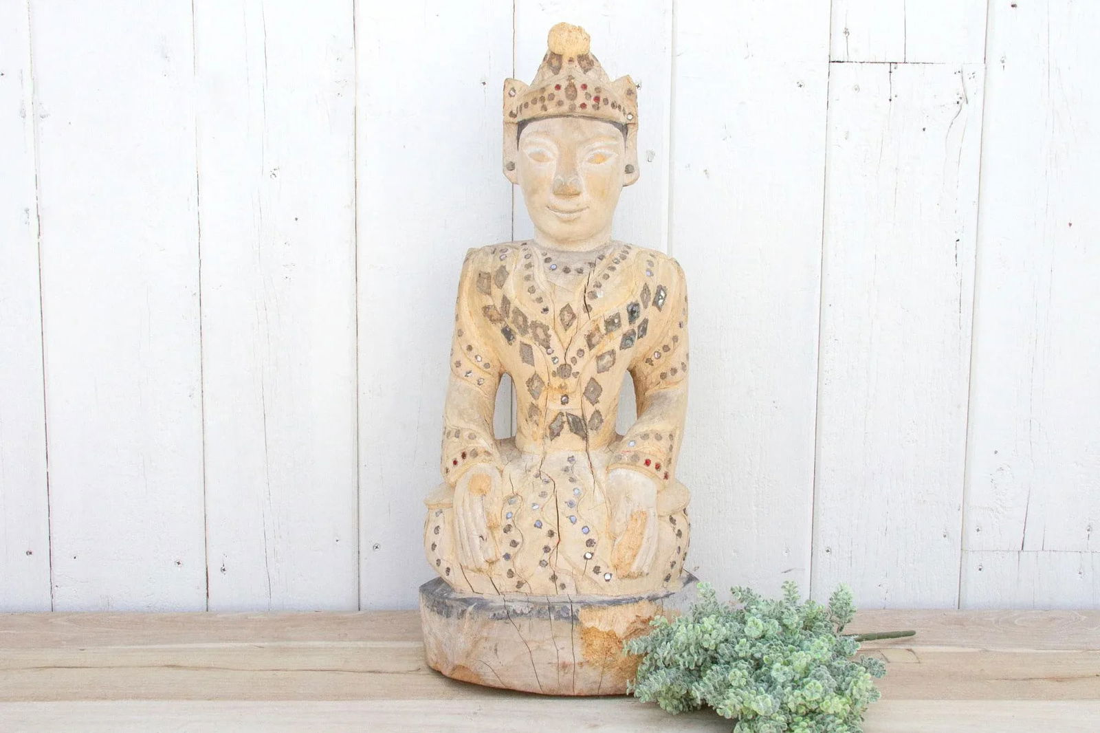 Antique Rangoon Bleached Kneeling Buddha - 10