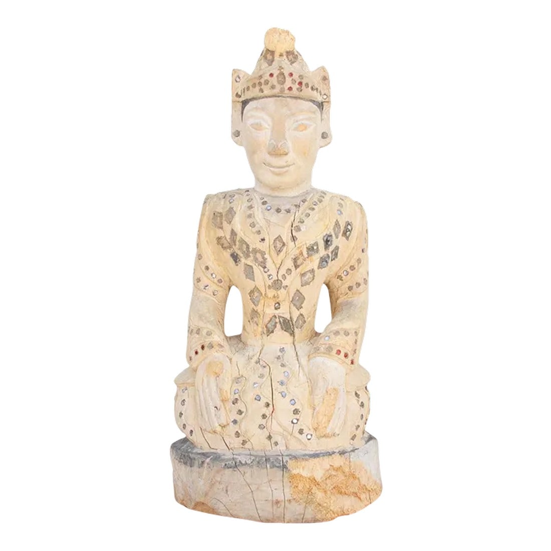 Antique Rangoon Bleached Kneeling Buddha
