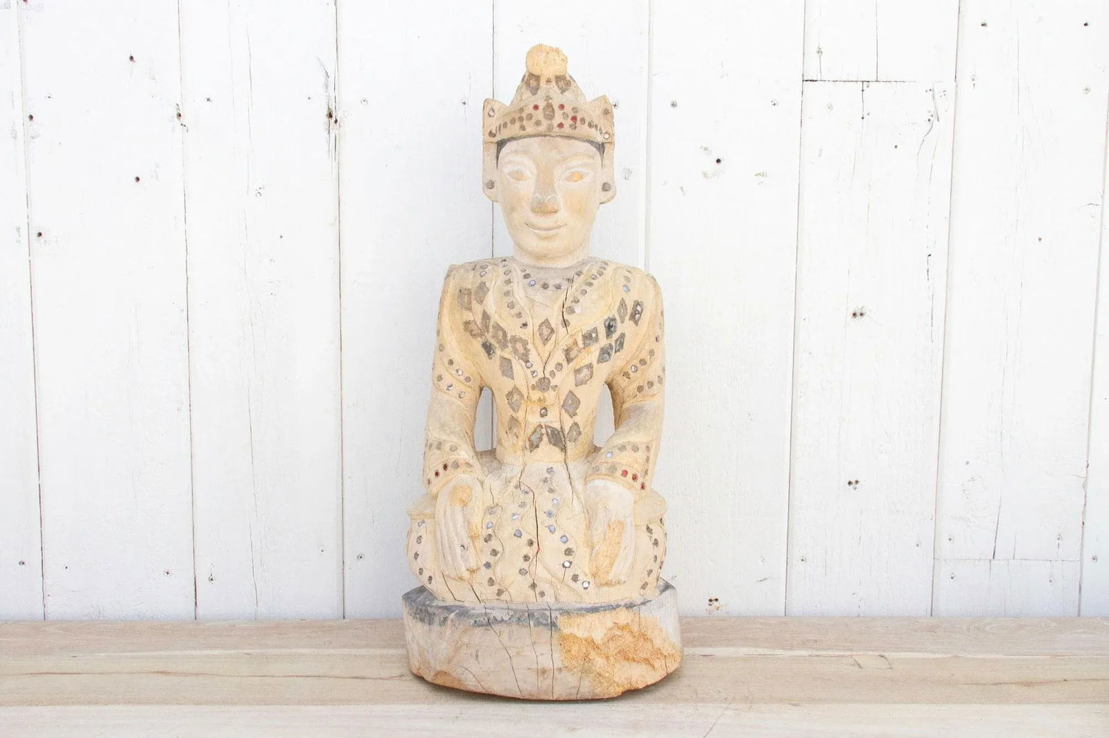 Antique Rangoon Bleached Kneeling Buddha - 3