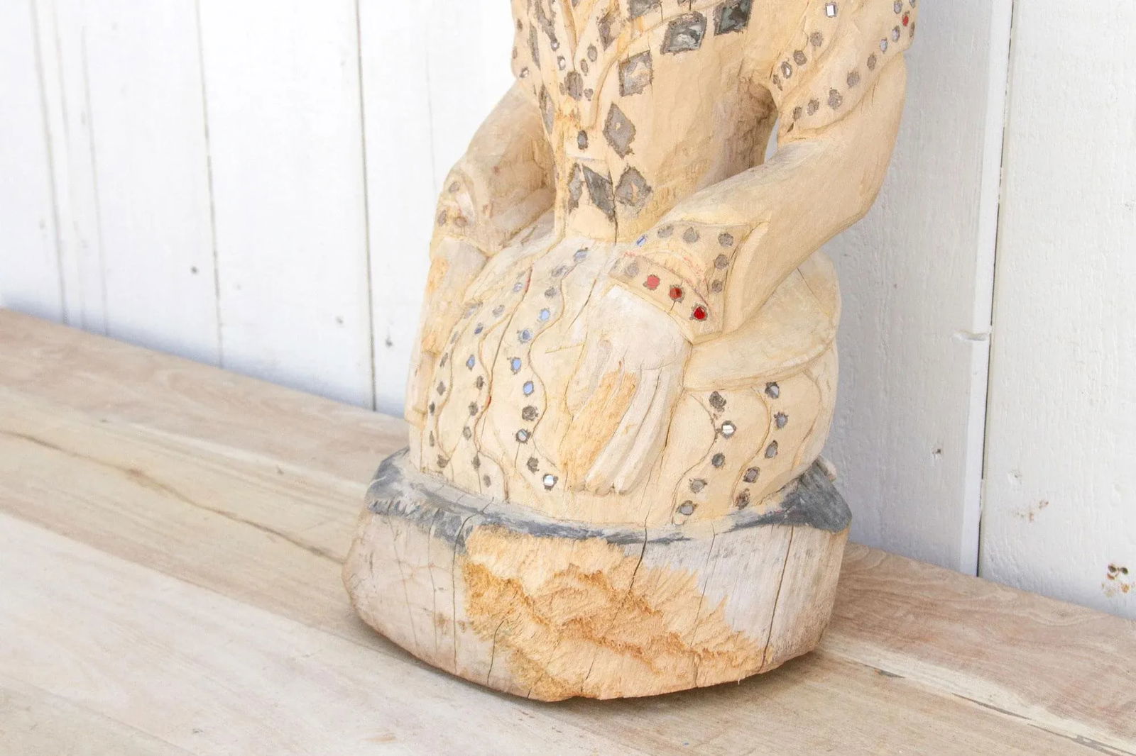 Antique Rangoon Bleached Kneeling Buddha - 4