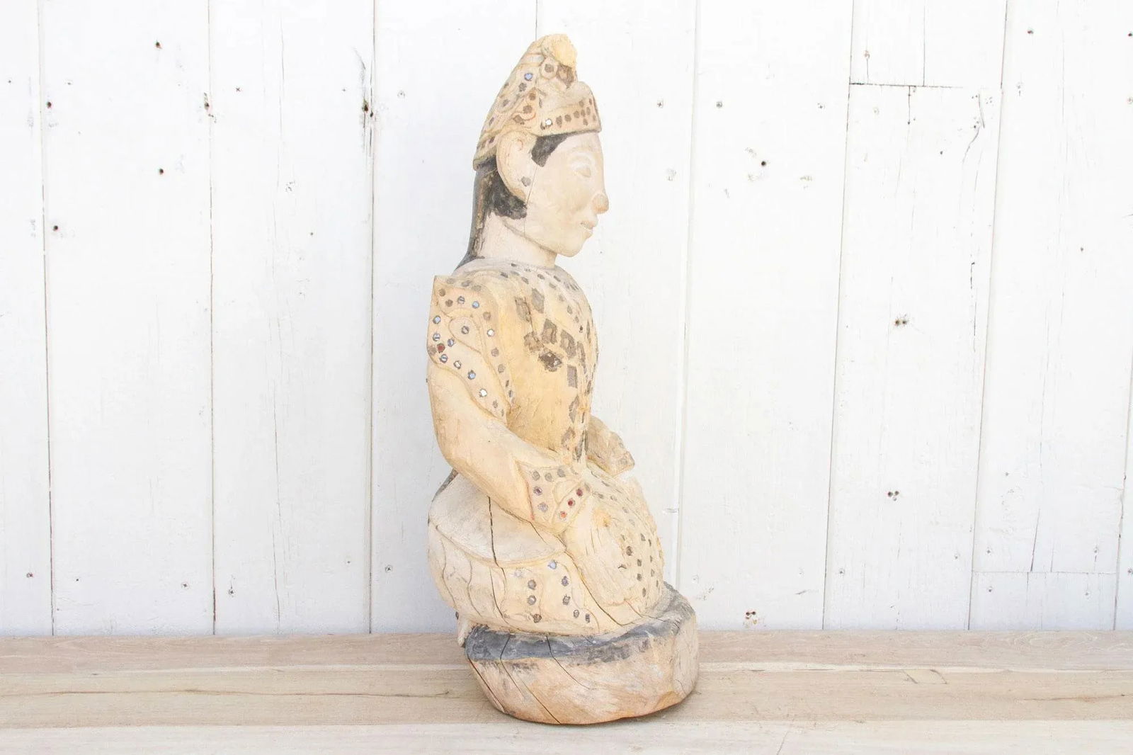 Antique Rangoon Bleached Kneeling Buddha - 5