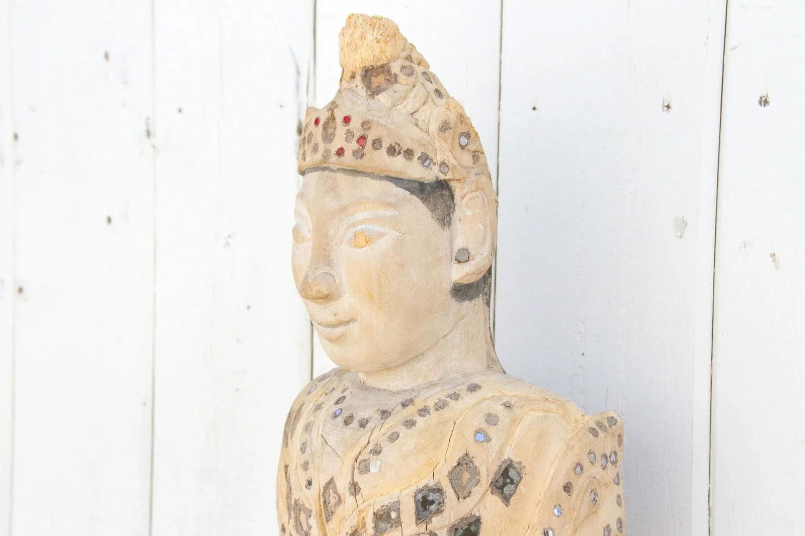 Antique Rangoon Bleached Kneeling Buddha - 6